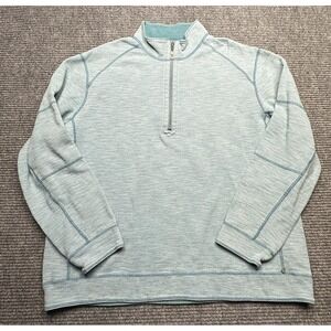 Tommy Bahama Sweatshirt Mens 2XL Blue 1/4 Zip Fleece Herringbone Pullover Logo